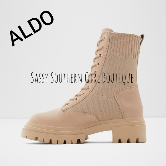 ⭐🆕 Leather ALDO tan beige leather combat boots - Picture 4 of 11
